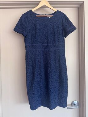 DownEast Navy Lace Midi Dress with Short Sleeves